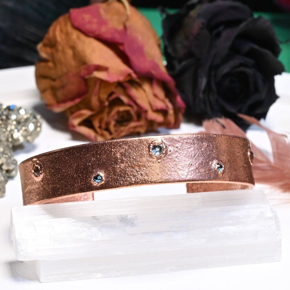 Blue and Silver Swarovski Crystal Copper Cuff Bracelet